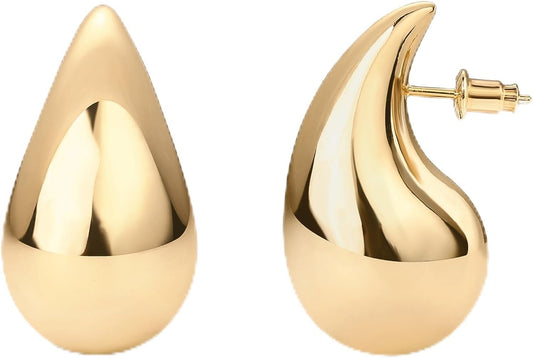 PAVOI 14K Gold Plated 925 Sterling Silver Post Teardrop Chunky Hoop Earrings