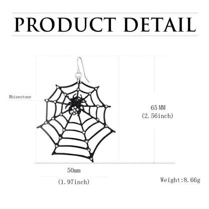 Spider Web Dangle Earrings – Black Rhinestone Halloween Jewelry
