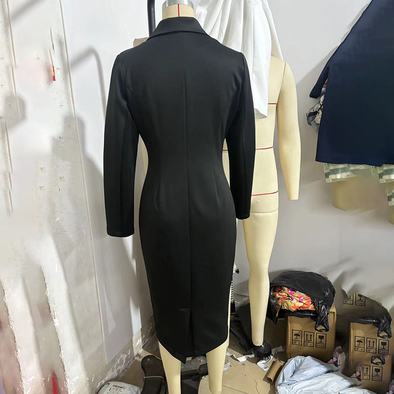 Womens V Neck Blazer Midi Dress