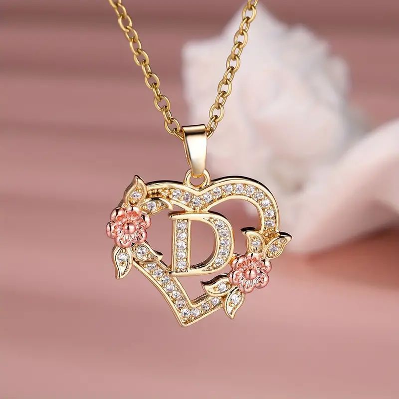 Fashion Hollowed-out Love Heart Flowers Letter Necklace