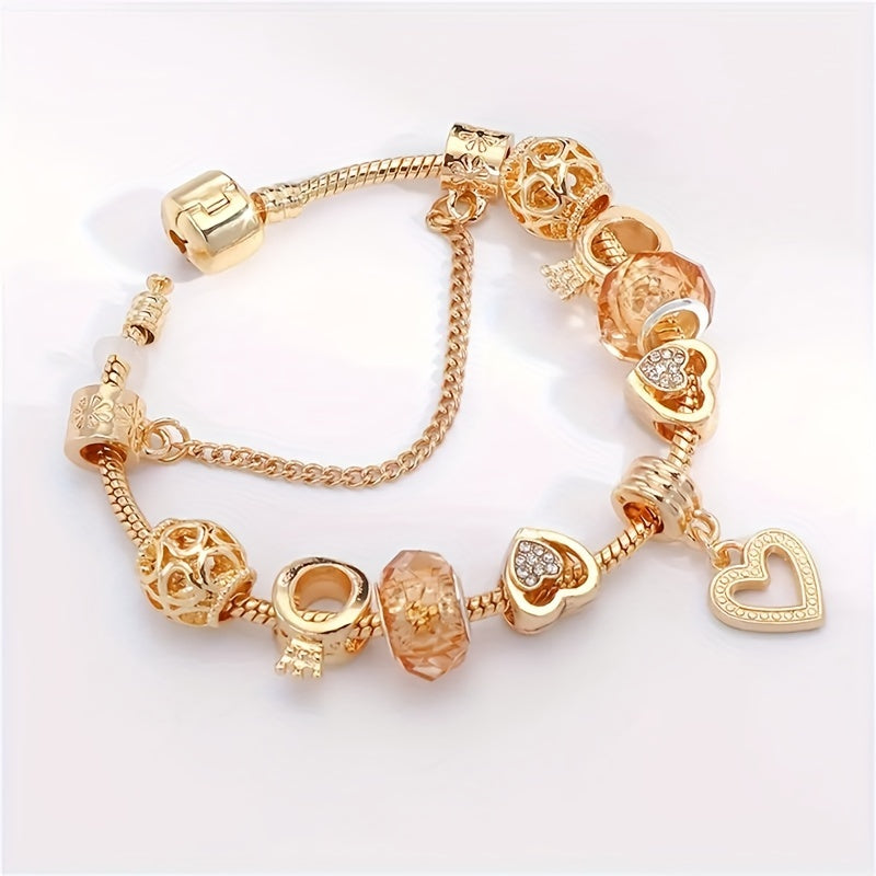 Golden Charm Bracelet with Heart Pendants