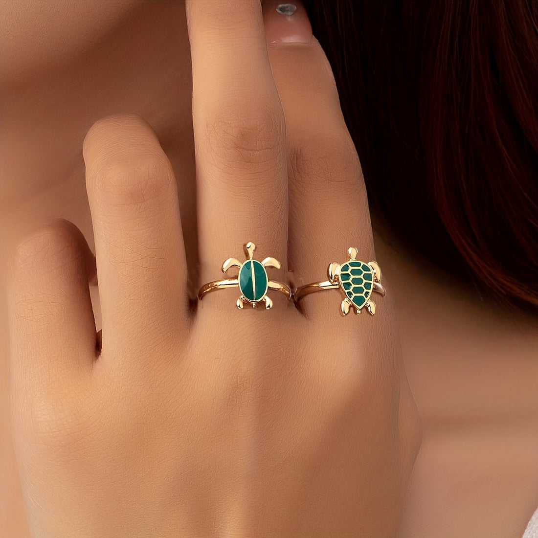 2pcs Turtle-Shaped Stacking Rings