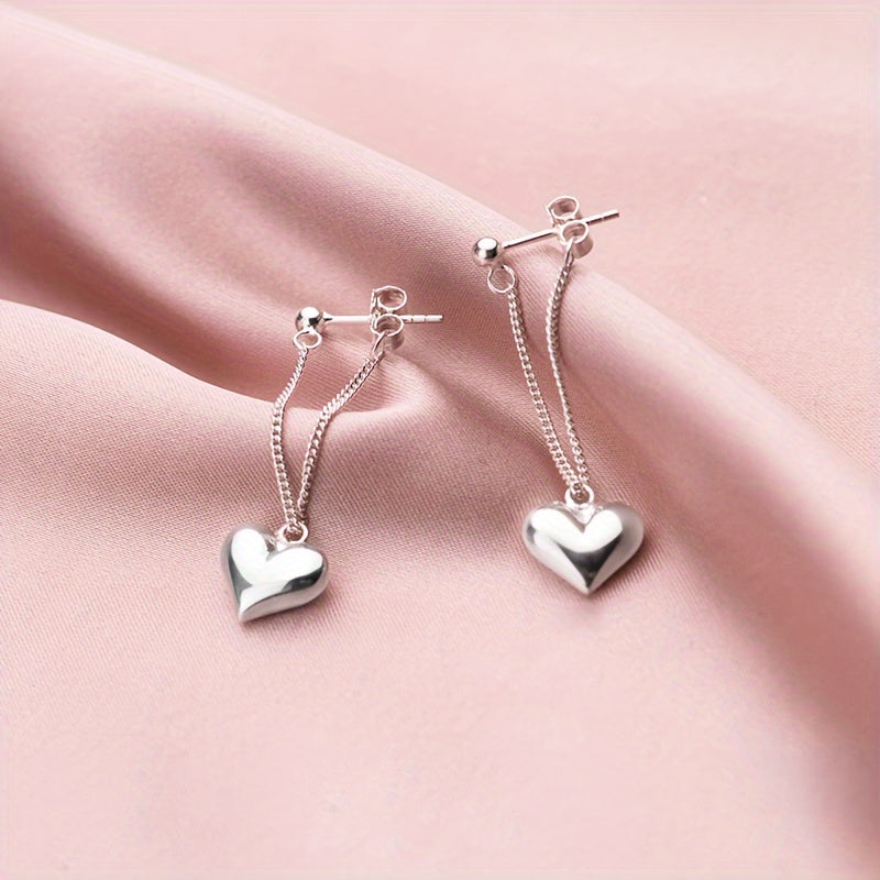 Silvery Heart Chain Earrings