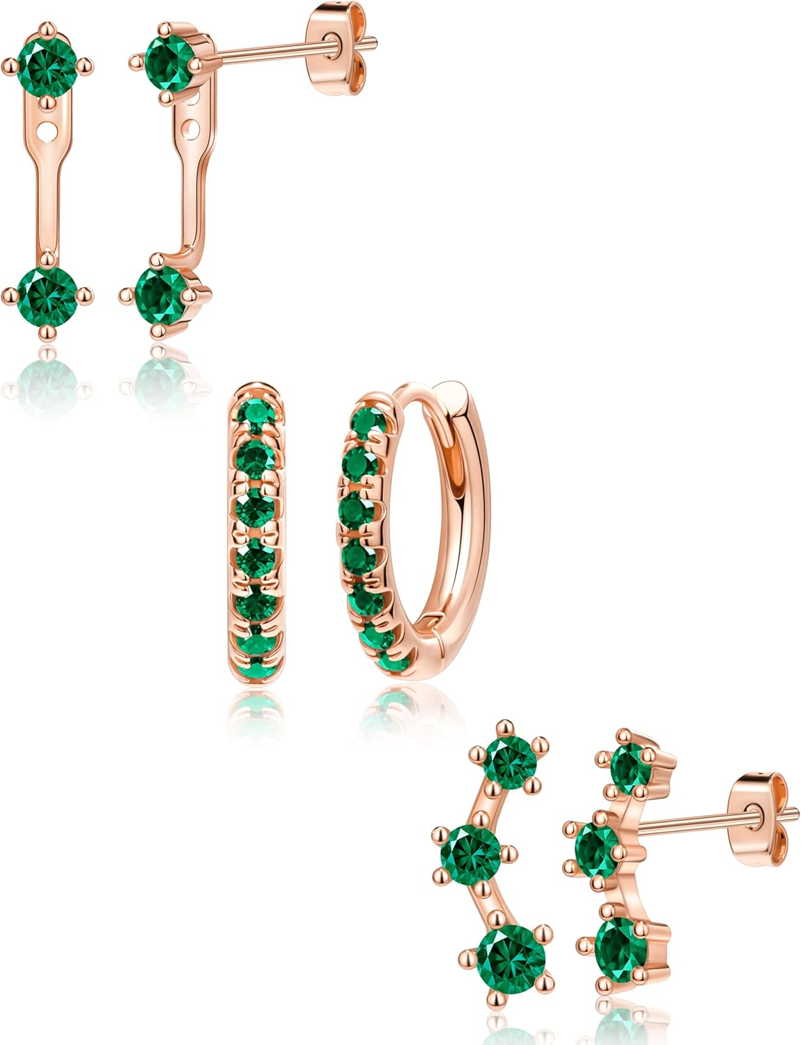 3 Pairs Gold Plated Hypoallergenic Trendy Earrings