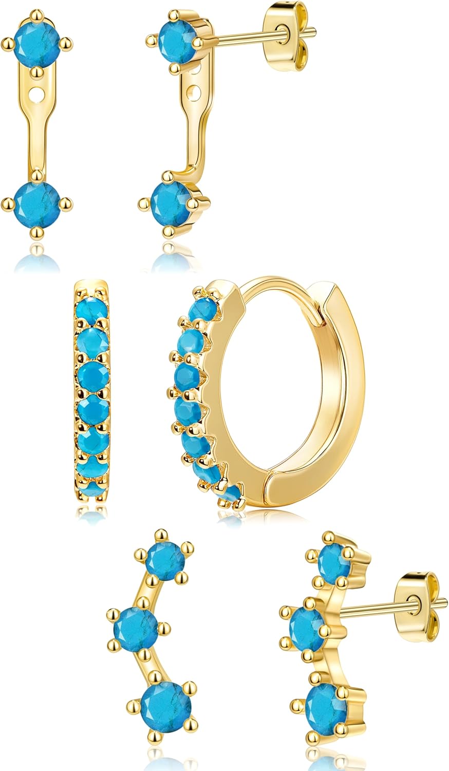 3 Pairs Gold Plated Hypoallergenic Trendy Earrings