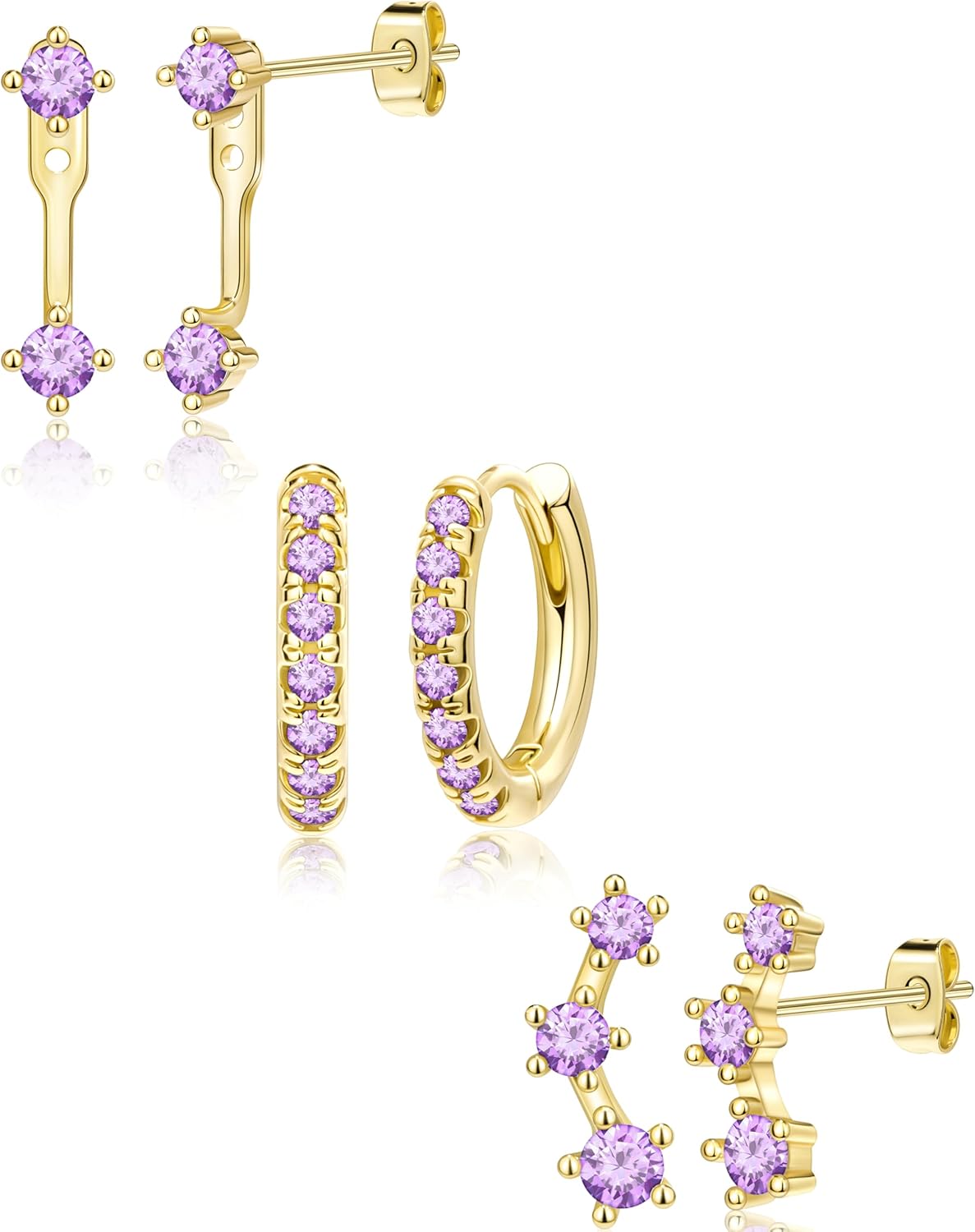 3 Pairs Gold Plated Hypoallergenic Trendy Earrings