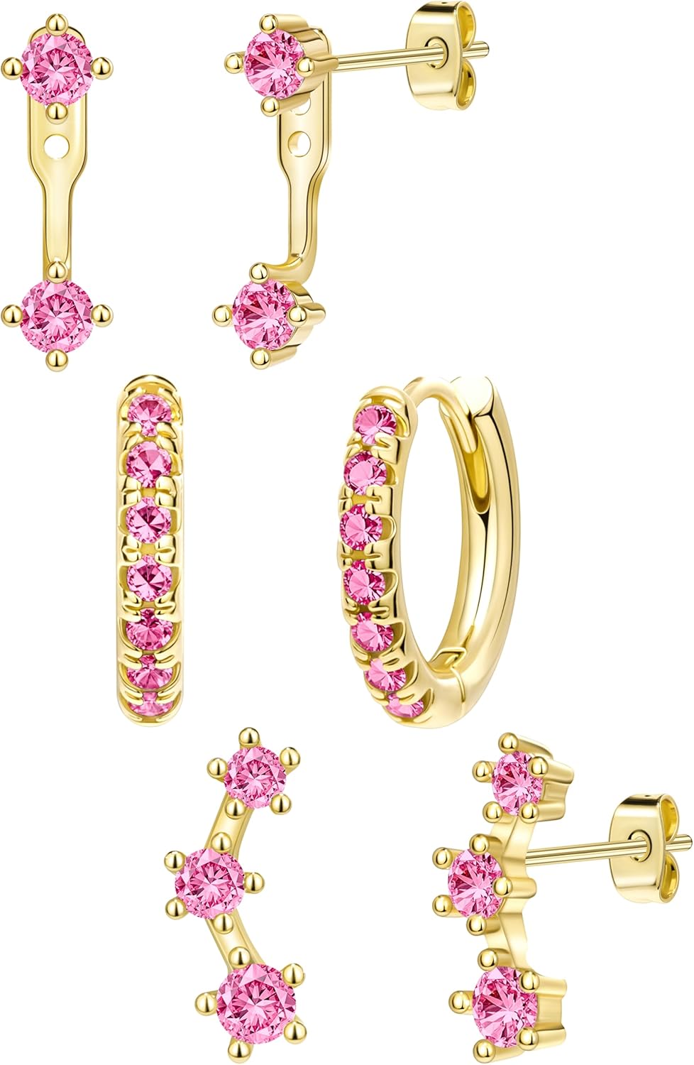 3 Pairs Gold Plated Hypoallergenic Trendy Earrings