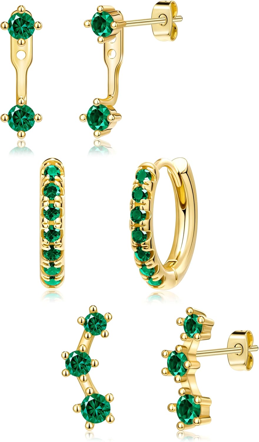 3 Pairs Gold Plated Hypoallergenic Trendy Earrings