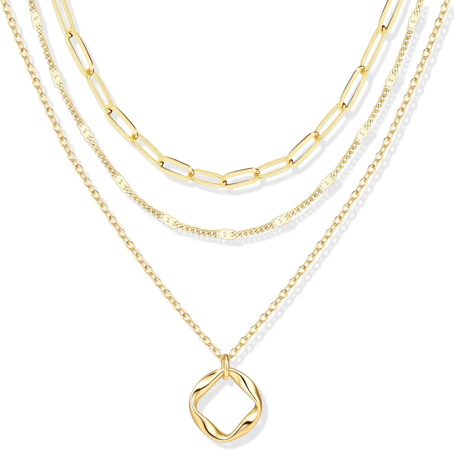 Stackable Dainty 14K Gold Silver Plated Trendy Circle Paperclip Chain Pendant