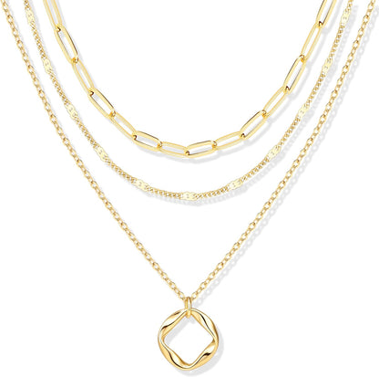 Stackable Dainty 14K Gold Silver Plated Trendy Circle Paperclip Chain Pendant