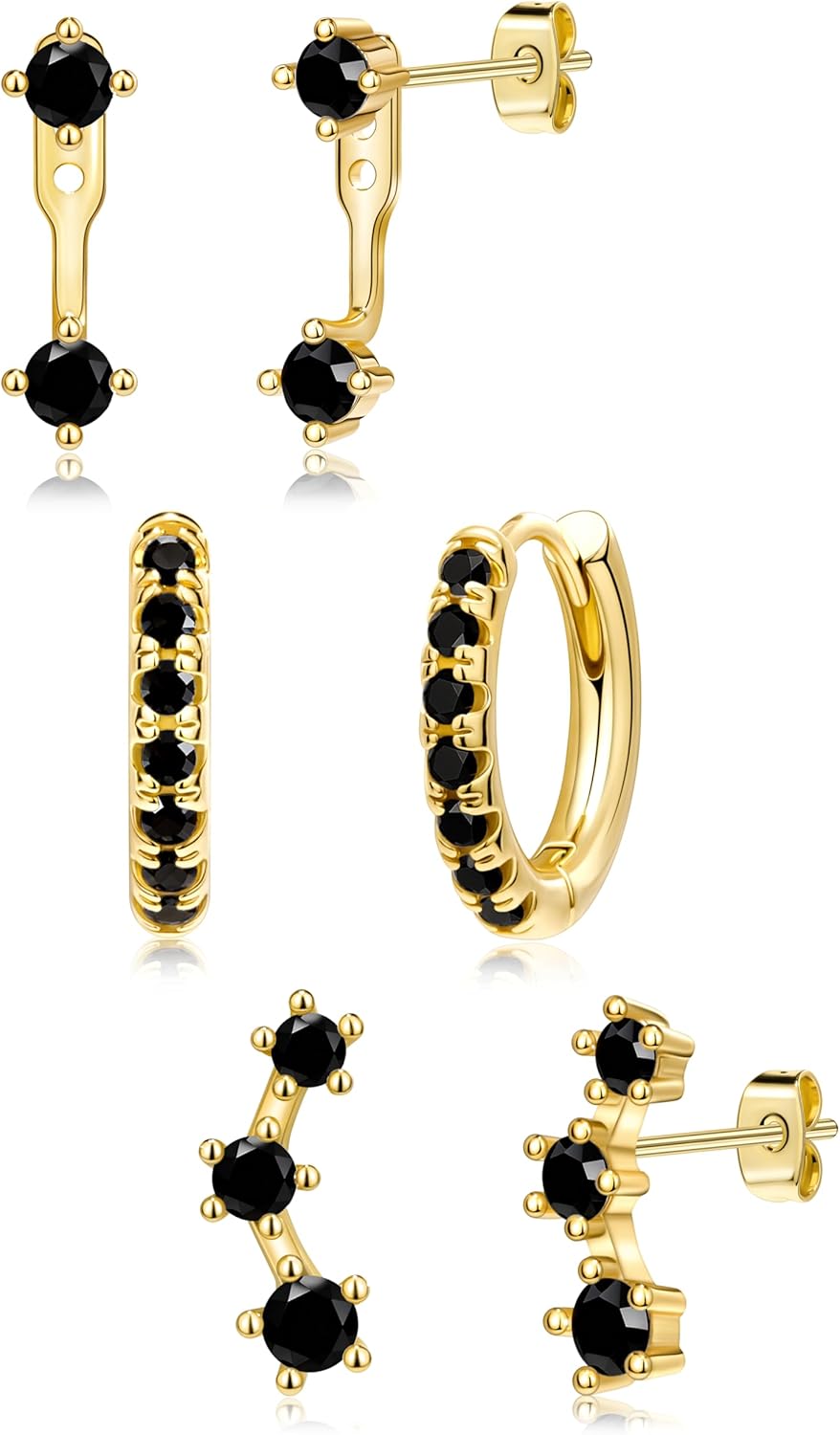 3 Pairs Gold Plated Hypoallergenic Trendy Earrings