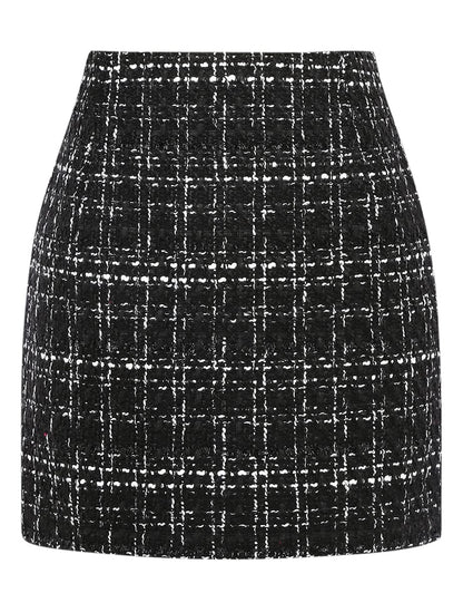IDEALSANXUN Womens High Waist Plaid Skirt Bodycon Pencil Wool Mini Skirts