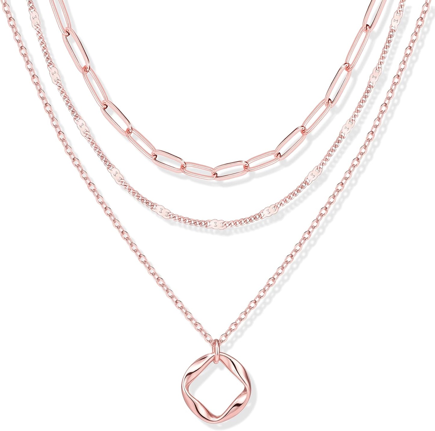 Stackable Dainty 14K Gold Silver Plated Trendy Circle Paperclip Chain Pendant