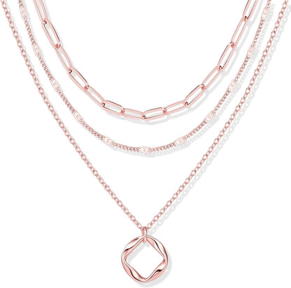 Stackable Dainty 14K Gold Silver Plated Trendy Circle Paperclip Chain Pendant