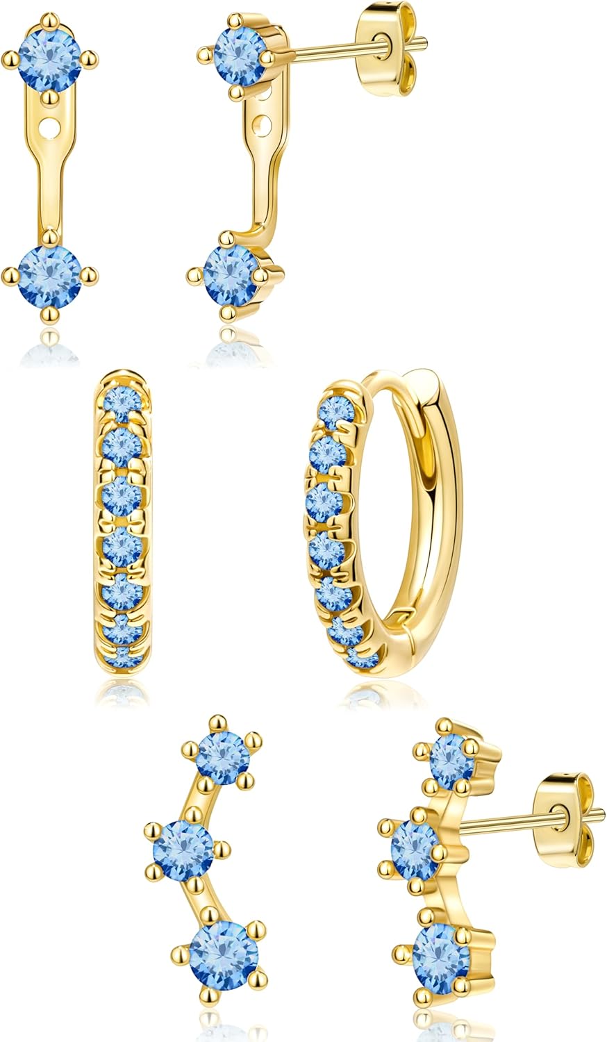 3 Pairs Gold Plated Hypoallergenic Trendy Earrings