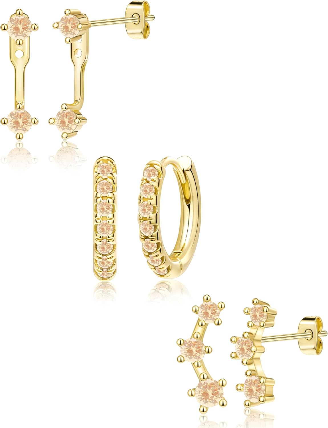 3 Pairs Gold Plated Hypoallergenic Trendy Earrings