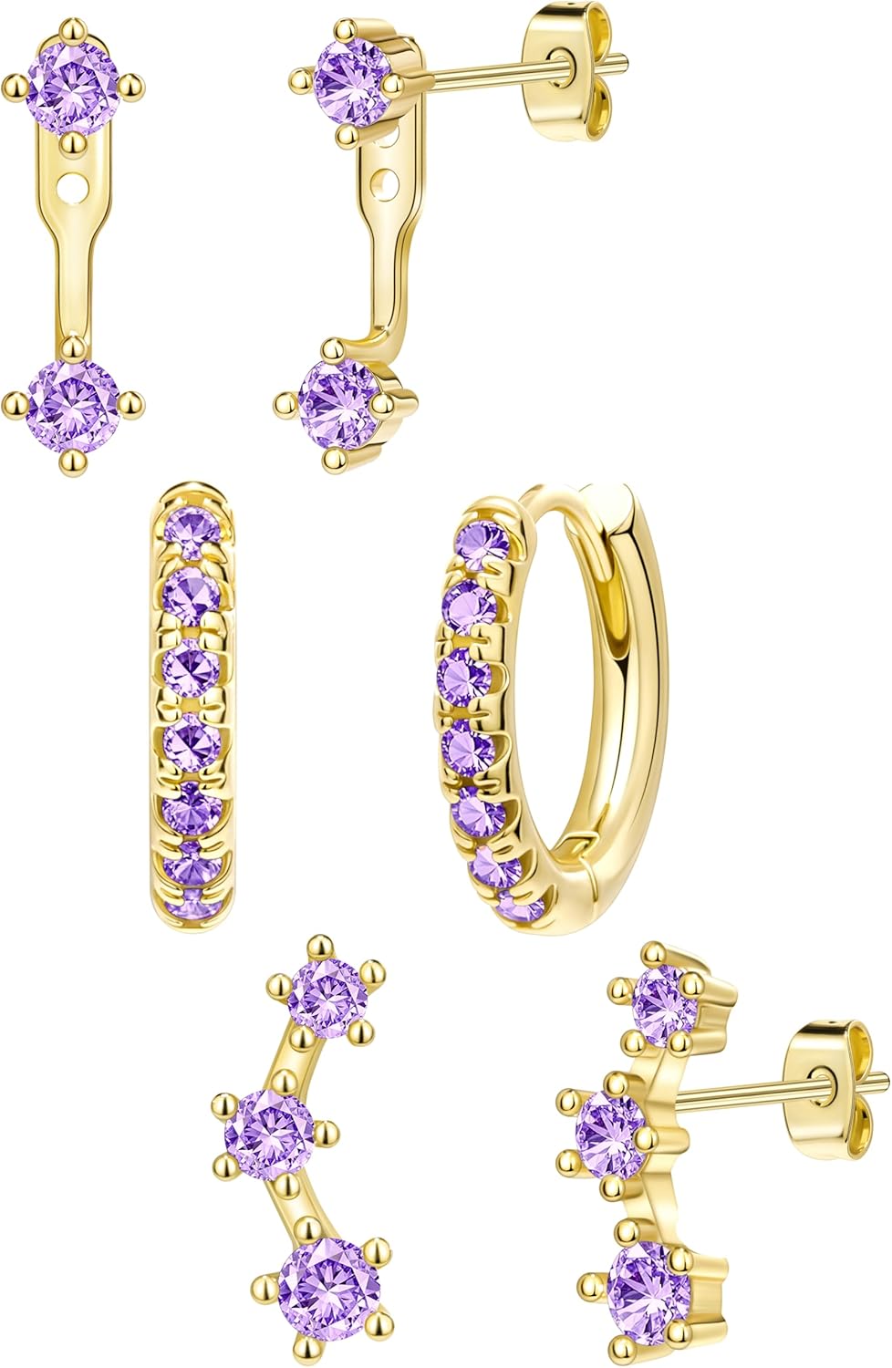 3 Pairs Gold Plated Hypoallergenic Trendy Earrings