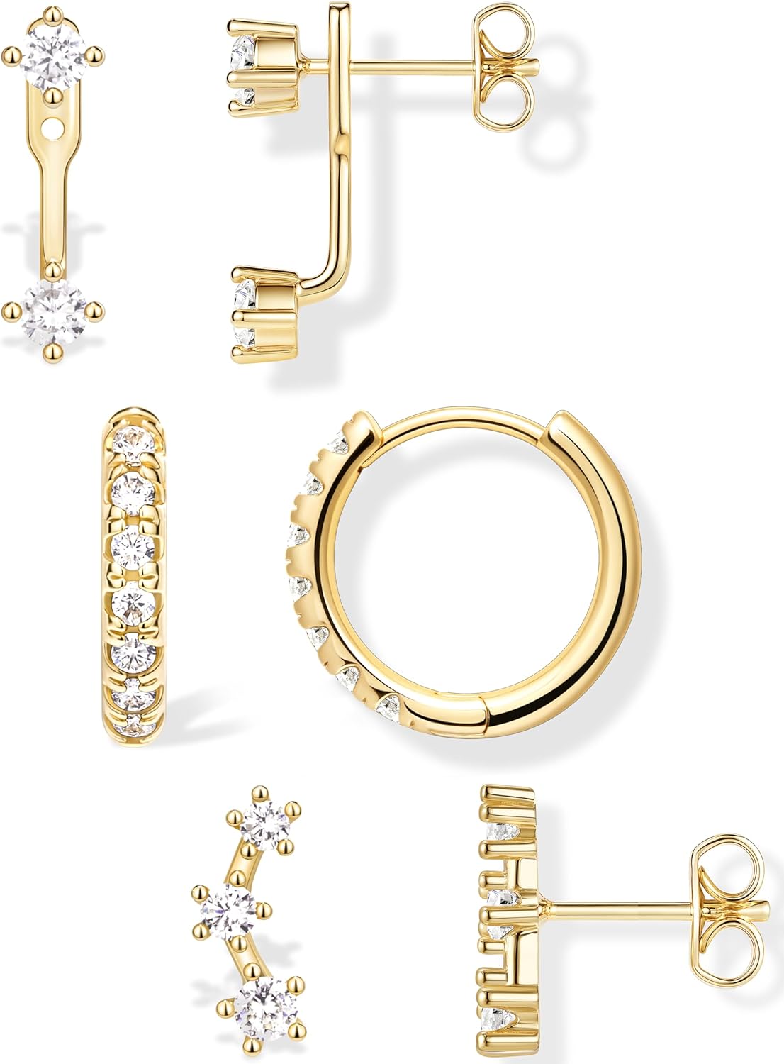 3 Pairs Gold Plated Hypoallergenic Trendy Earrings