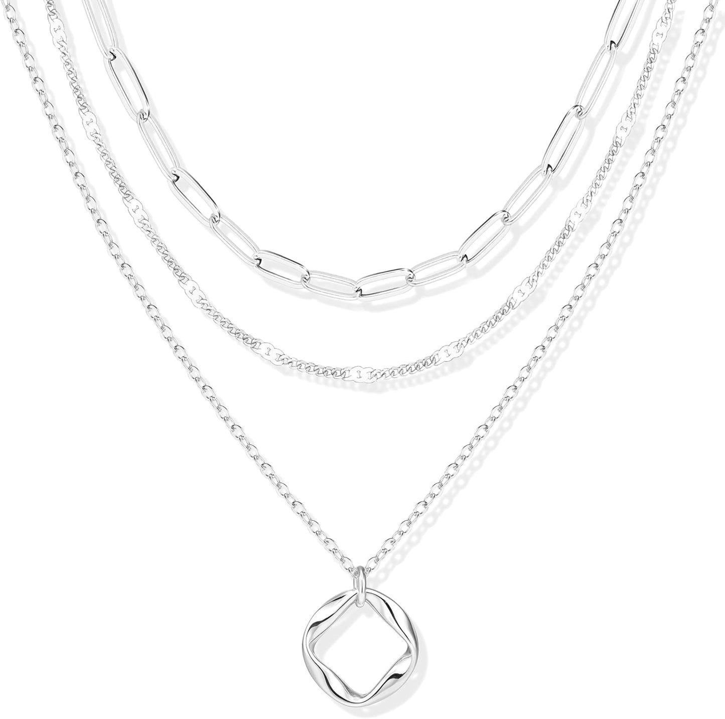 Stackable Dainty 14K Gold Silver Plated Trendy Circle Paperclip Chain Pendant