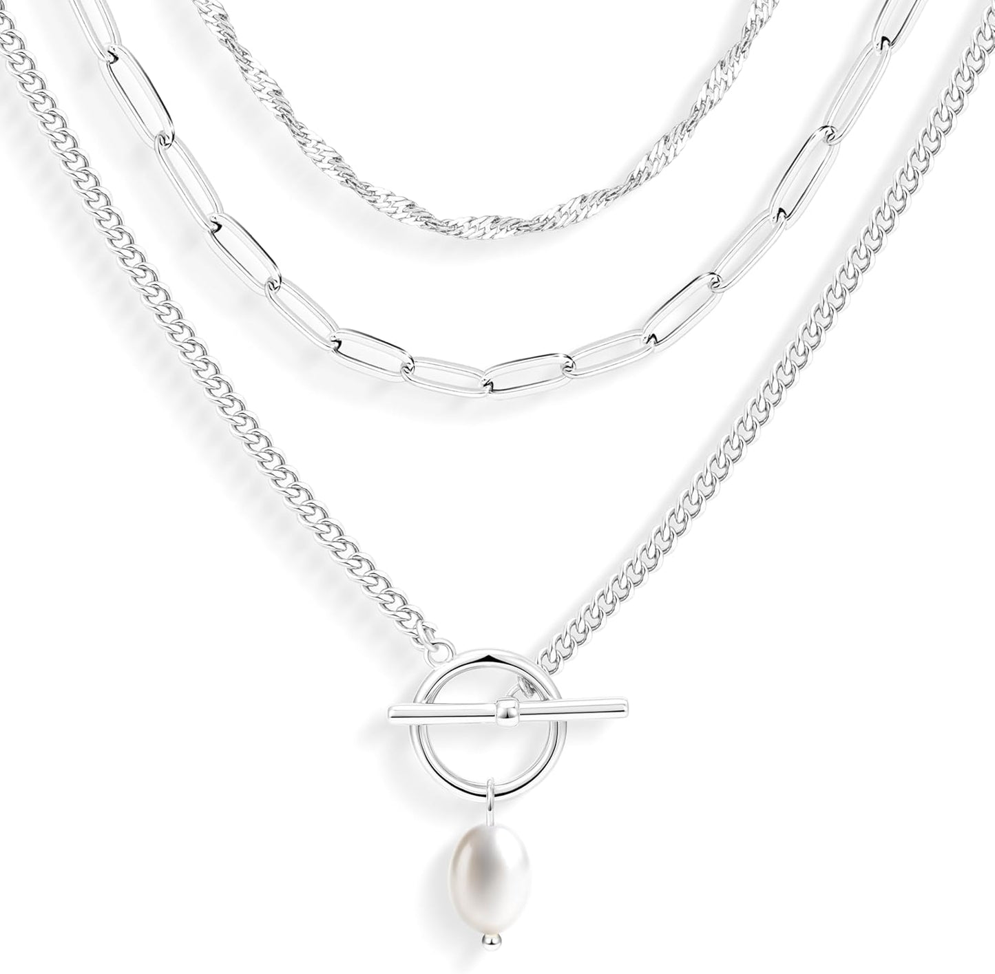 Stackable Dainty 14K Gold Silver Plated Trendy Circle Paperclip Chain Pendant