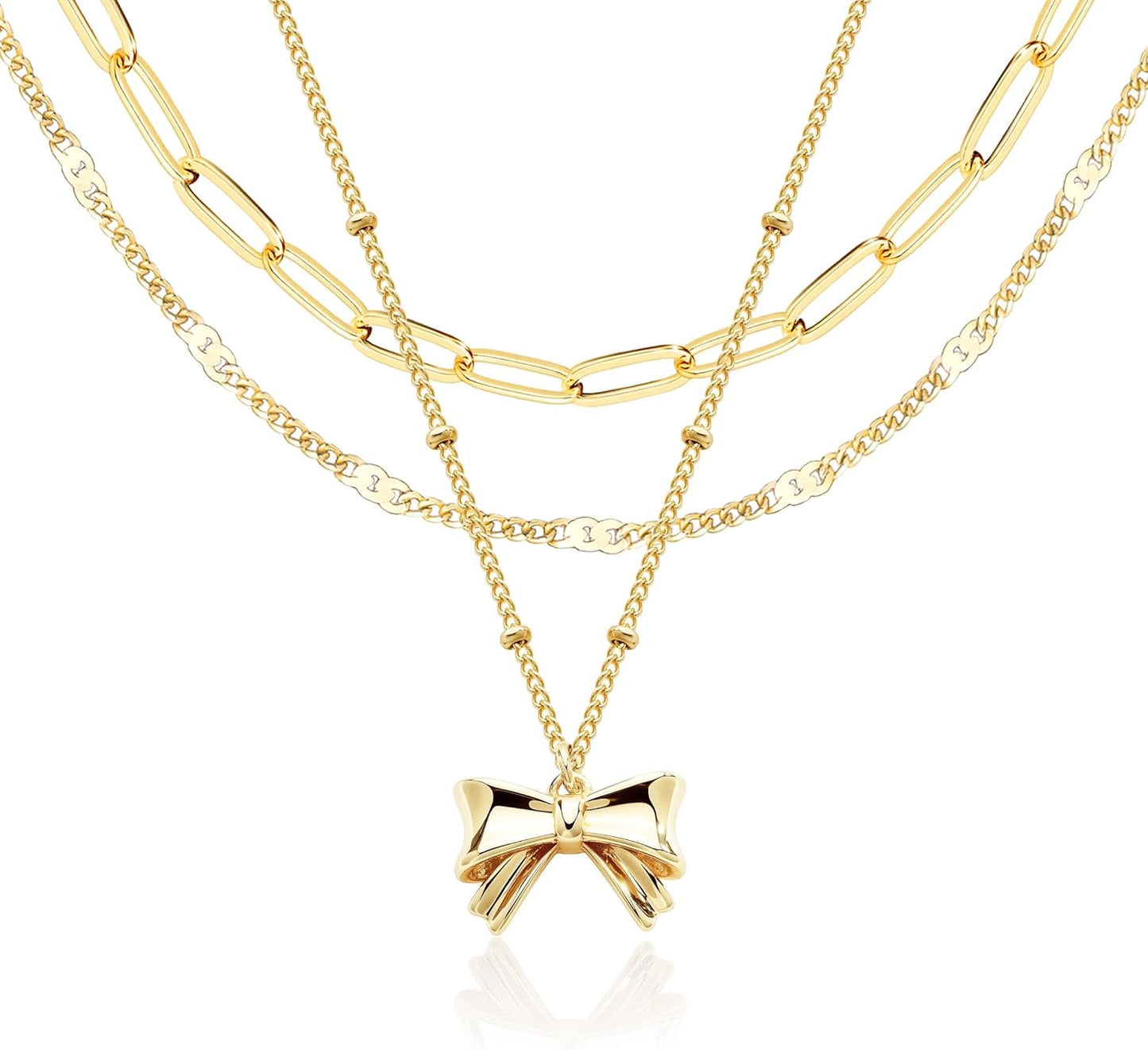 Stackable Dainty 14K Gold Silver Plated Trendy Circle Paperclip Chain Pendant