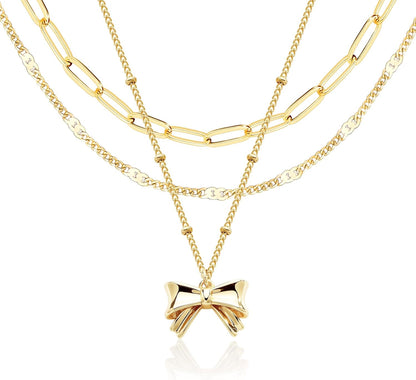 Stackable Dainty 14K Gold Silver Plated Trendy Circle Paperclip Chain Pendant