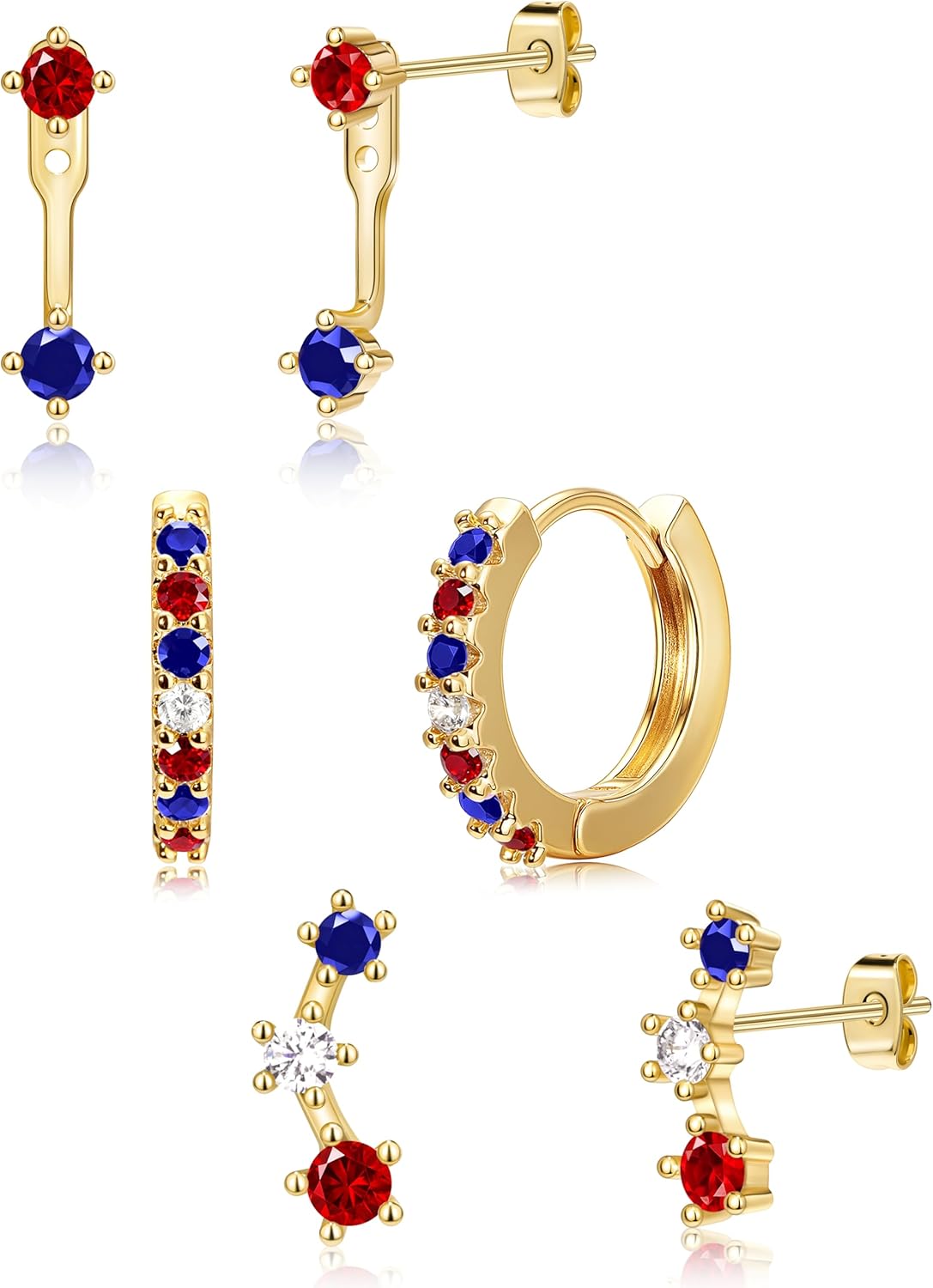 3 Pairs Gold Plated Hypoallergenic Trendy Earrings