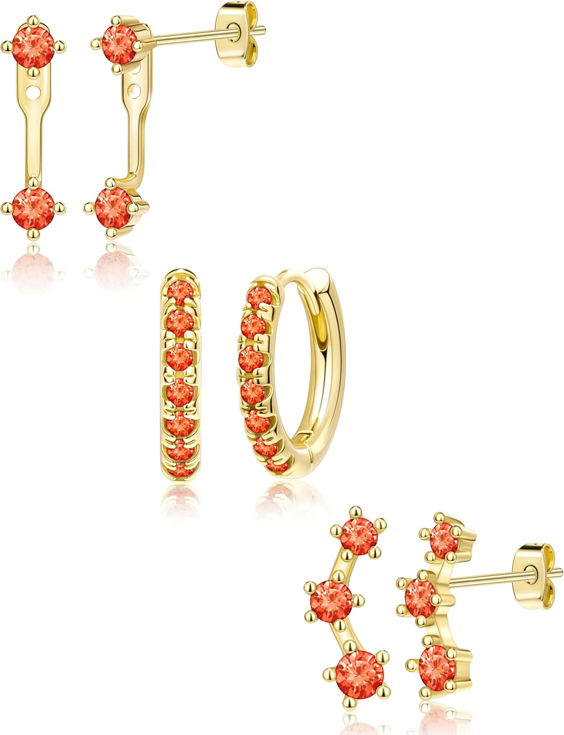 3 Pairs Gold Plated Hypoallergenic Trendy Earrings