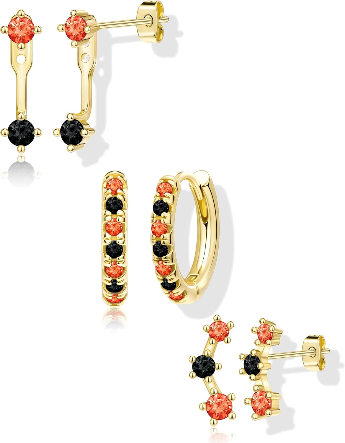 3 Pairs Gold Plated Hypoallergenic Trendy Earrings