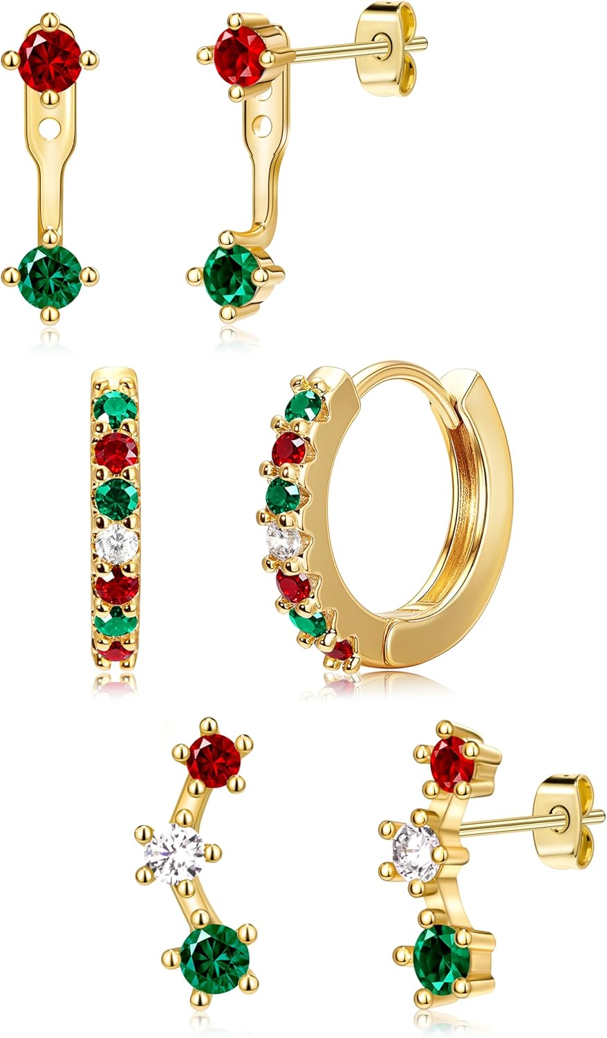 3 Pairs Gold Plated Hypoallergenic Trendy Earrings