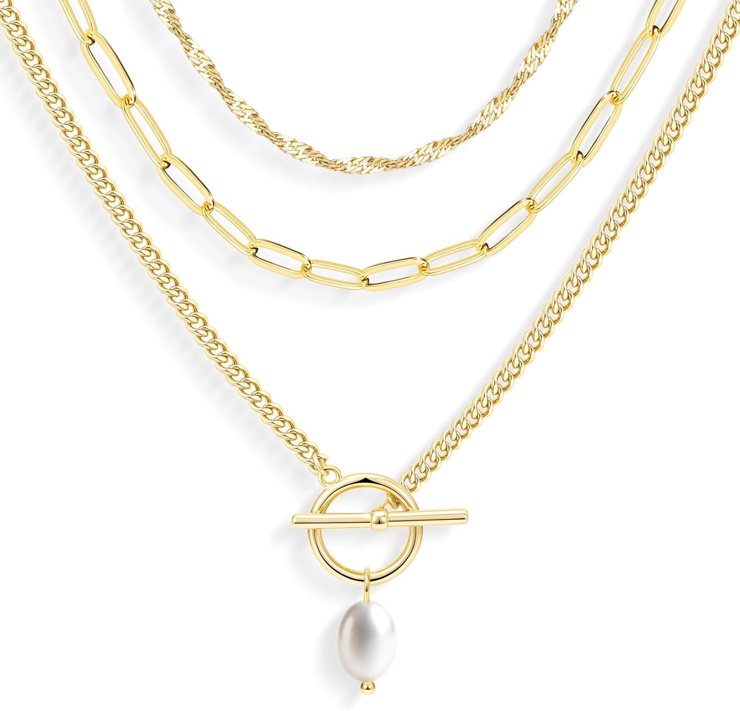 Stackable Dainty 14K Gold Silver Plated Trendy Circle Paperclip Chain Pendant