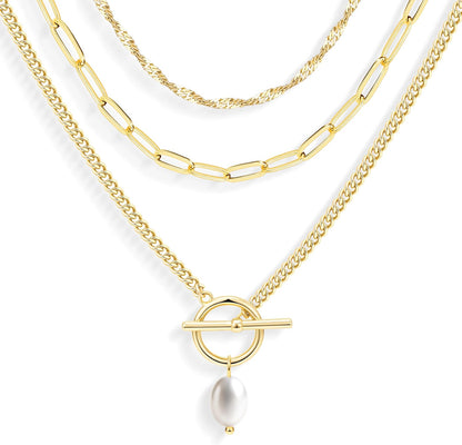 Stackable Dainty 14K Gold Silver Plated Trendy Circle Paperclip Chain Pendant