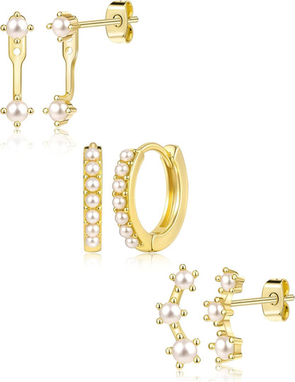 3 Pairs Gold Plated Hypoallergenic Trendy Earrings