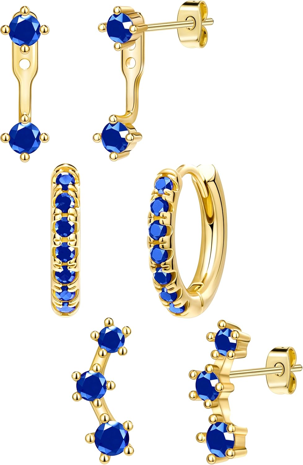 3 Pairs Gold Plated Hypoallergenic Trendy Earrings