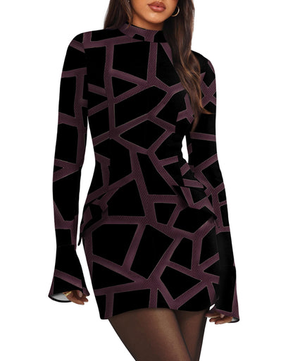 OFEEFAN Women's Fall Long Sleeve Mock Neck Dress Basic Party Club Bodycon Mini Dresses