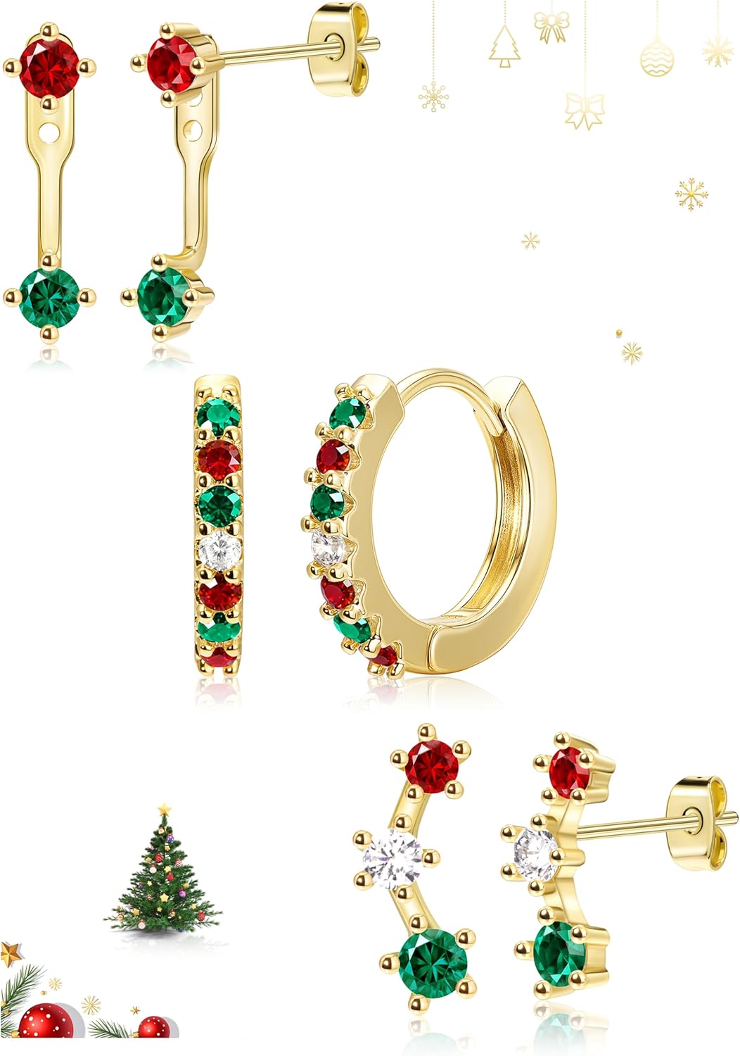 3 Pairs Gold Plated Hypoallergenic Trendy Earrings