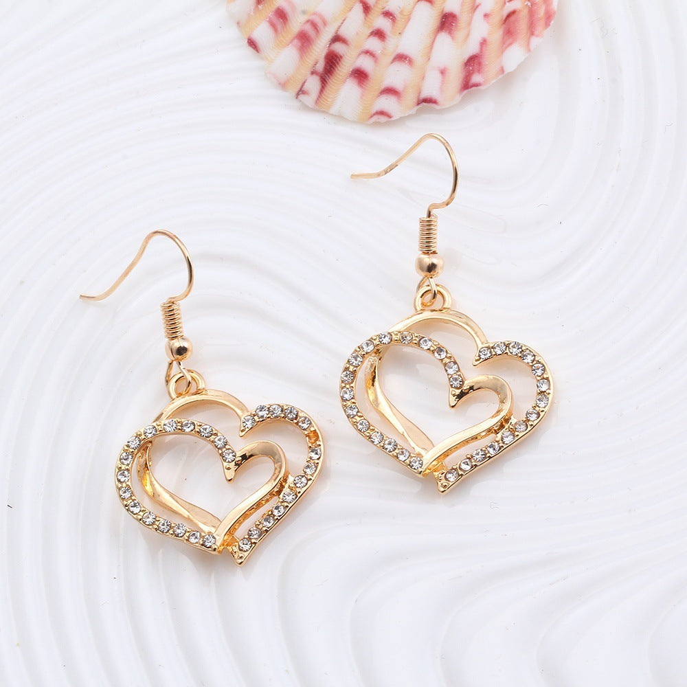 Romantic Heart Shaped Crystal Earrings Necklace Set