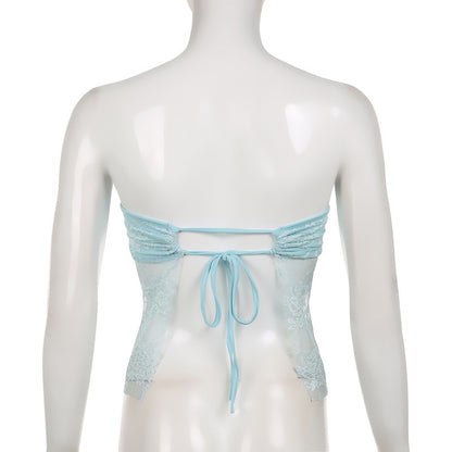 Bow Lace Tube Top Sexy Backless Lace-up Dopamine