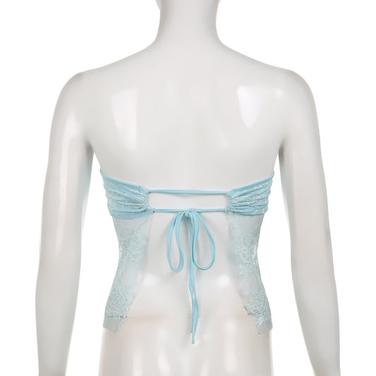 Bow Lace Tube Top Sexy Backless Lace-up Dopamine