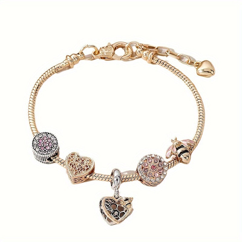 Exquisite Golden Alloy Charm Bracelet