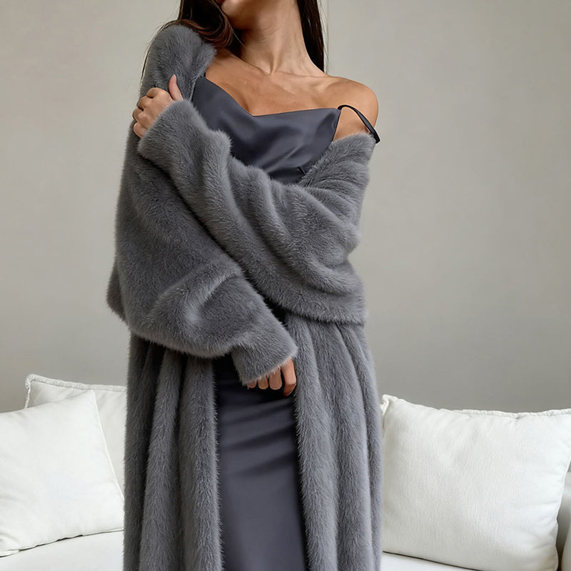 Womens Furry Long Cardigan Duster
