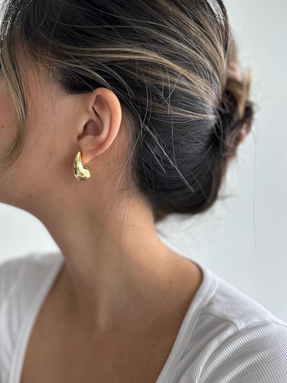 PAVOI 14K Gold Plated 925 Sterling Silver Post Teardrop Chunky Hoop Earrings