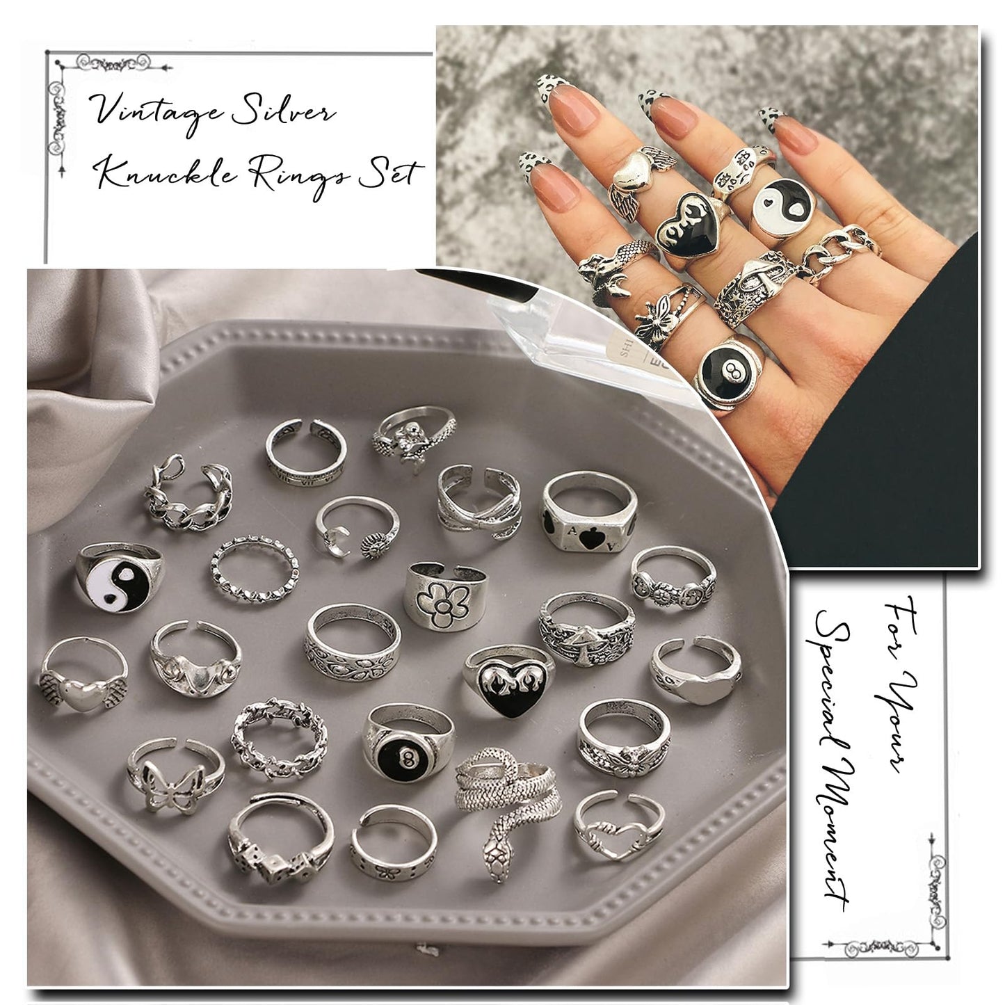 IFKM 25PCS Vintage Silver Knuckle Ring Set