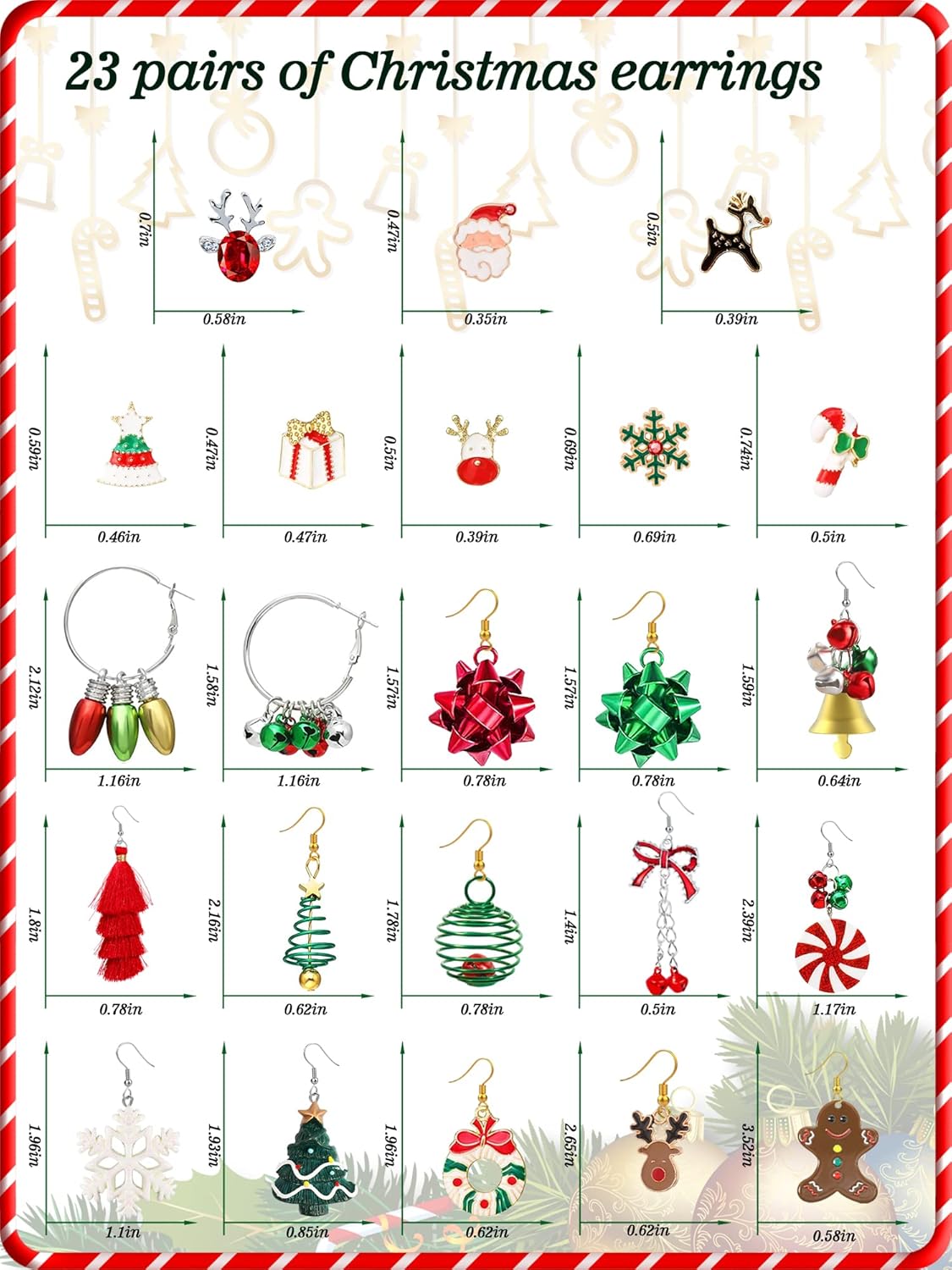 23 Pairs Christmas Dangle Earrings for Women