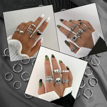 IFKM 25PCS Vintage Silver Knuckle Ring Set