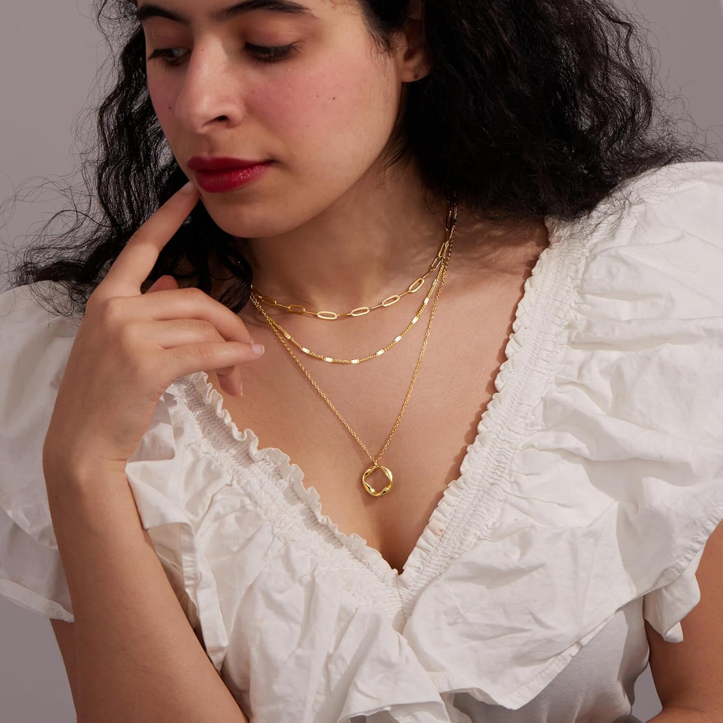 Stackable Dainty 14K Gold Silver Plated Trendy Circle Paperclip Chain Pendant