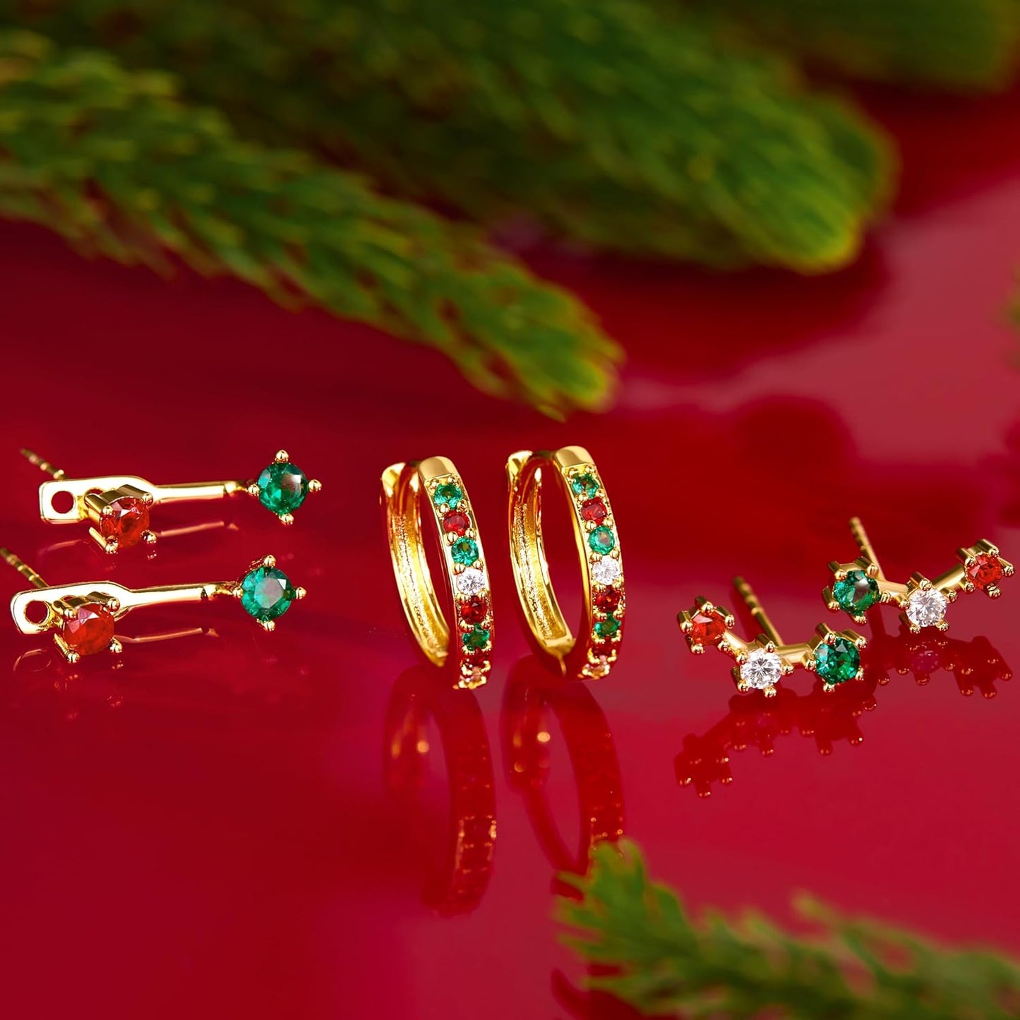 3 Pairs Gold Plated Hypoallergenic Trendy Earrings