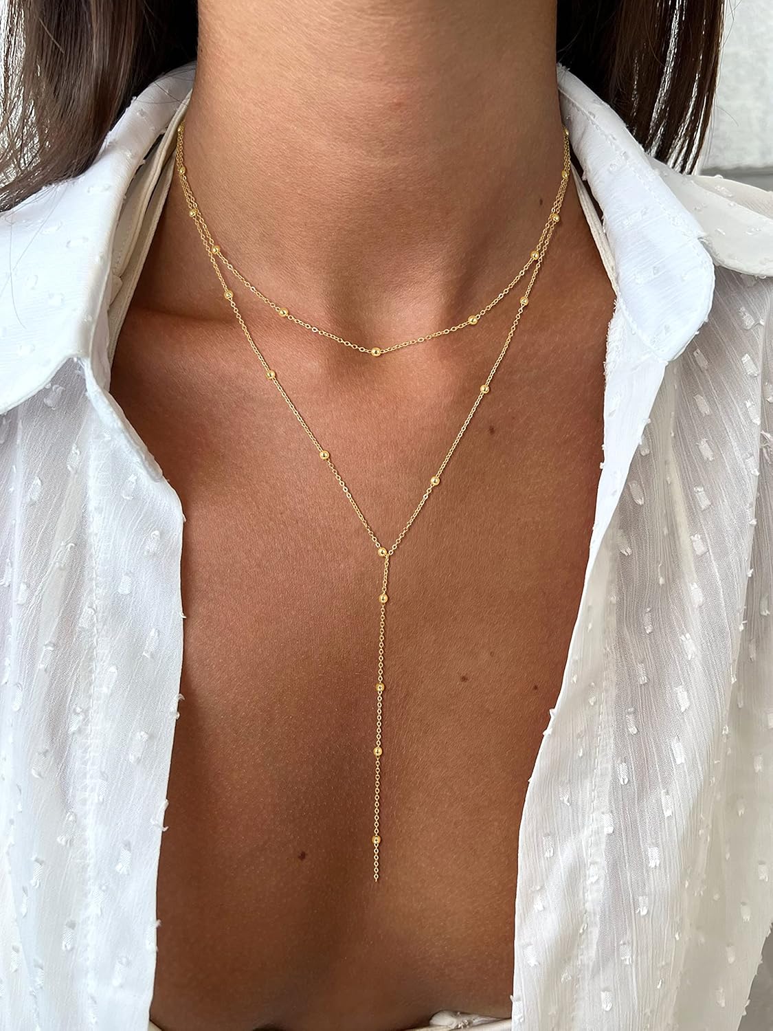 Dainty Long Necklace 14k Gold Plated/Silver Y-Shaped Pendant