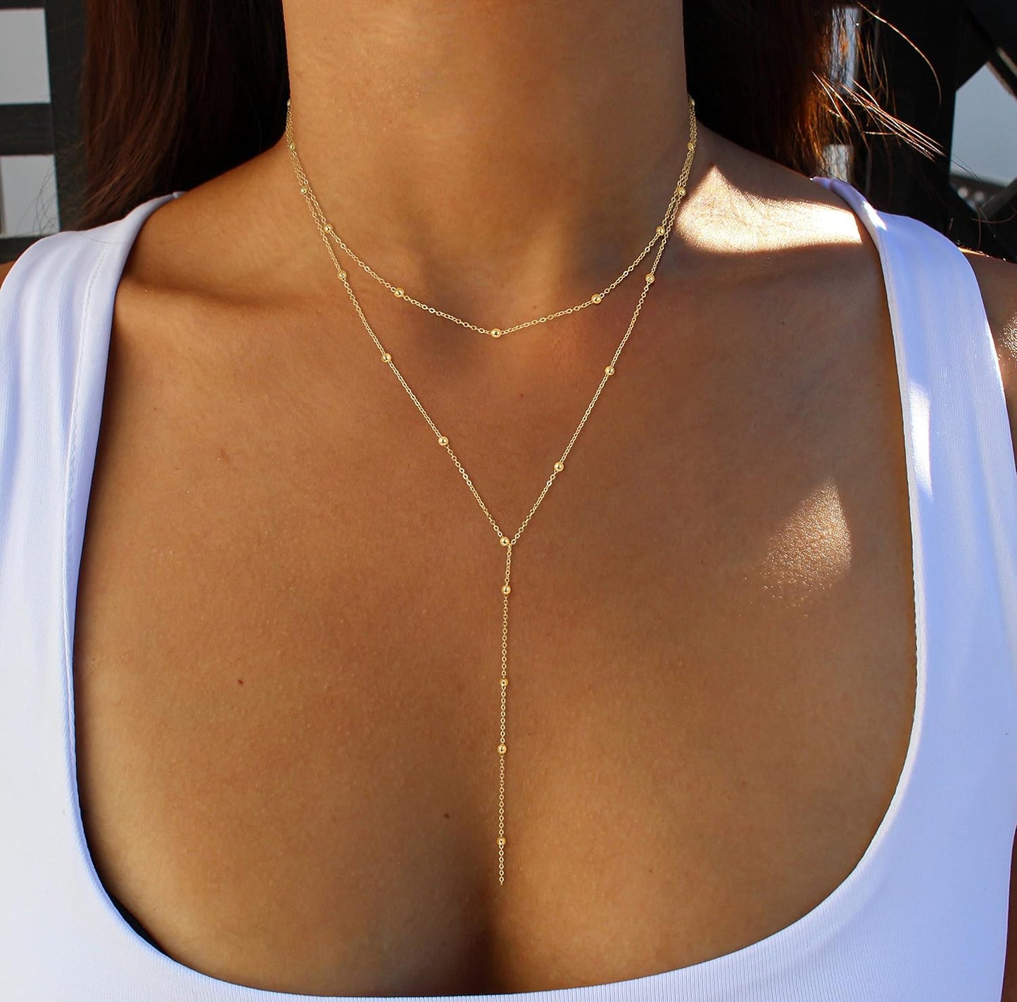 Dainty Long Necklace 14k Gold Plated/Silver Y-Shaped Pendant