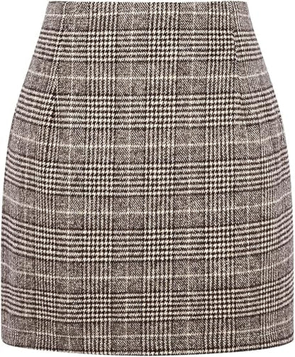 IDEALSANXUN Womens High Waist Plaid Skirt Bodycon Pencil Wool Mini Skirts